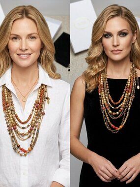 Ali khan multi strand faceted glass crystals statement necklace with gift box